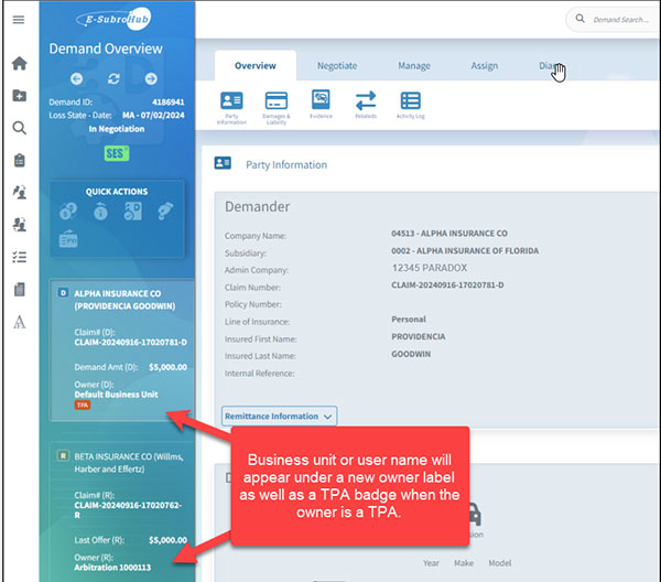 Screenshot of Demand Overview showing assignment details